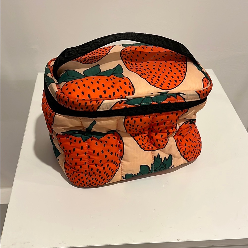 BAGGU Orange and Cream Cosmetic Bag with Strawberry Print